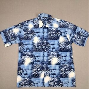 Vintage Southpole Hawaiian Shirt Mens XL Blue Button Up‎ AOP Y2K Hip Hop Homies